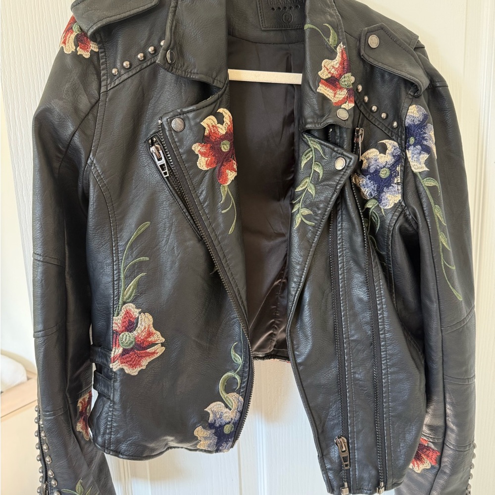 Floral Embroidered Leather Jacket